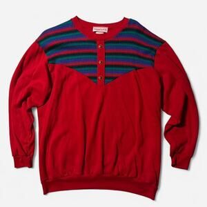 Red Vintage Striped Cotton Sweater with Buttons